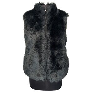Montanaco‎ Faux Fur Sweater Vest Jacket Reversible Zip Up Size S Black Pockets